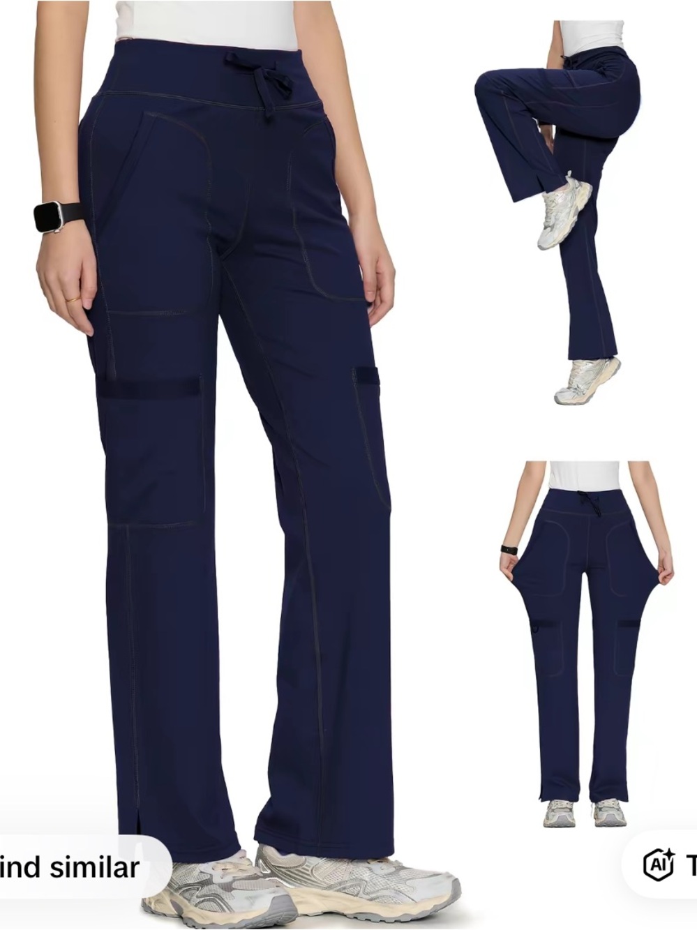 Women's Navy Cargo Scrub Pants with Drawstring Waist